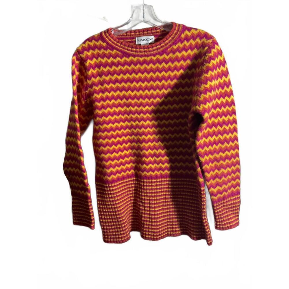 Mendocino Colorful Zigzag Sweater - 100% Shetland Wool Medium